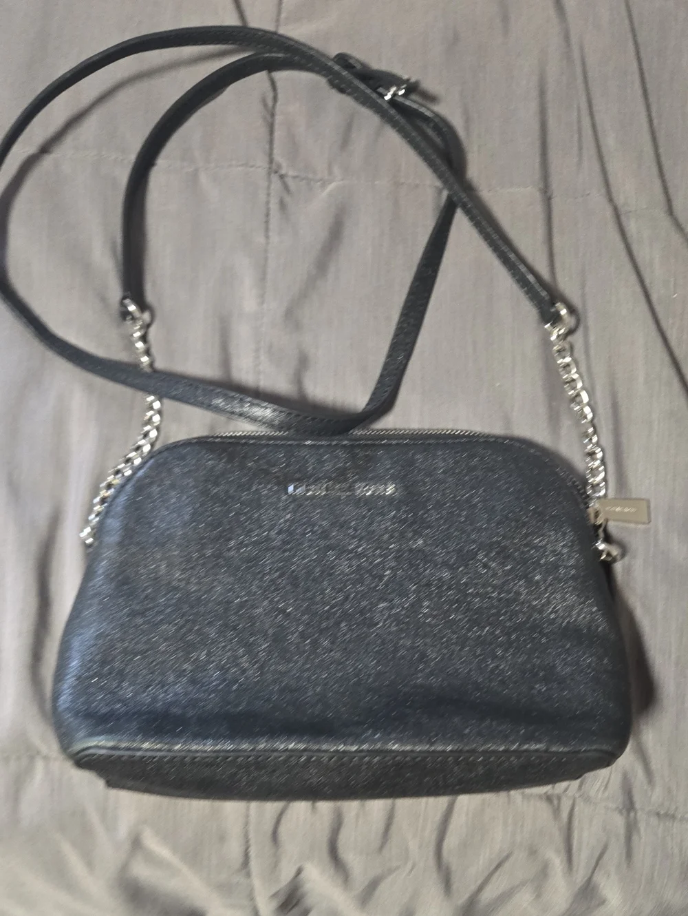 Michael Kors Black Glitter Crossbody Purse with Chain Strap